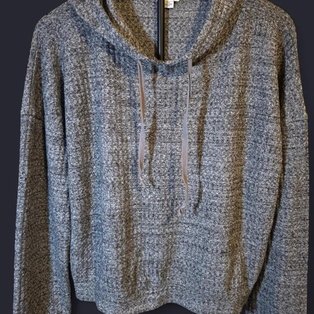 Grey American Eagle cropped sweater with hood